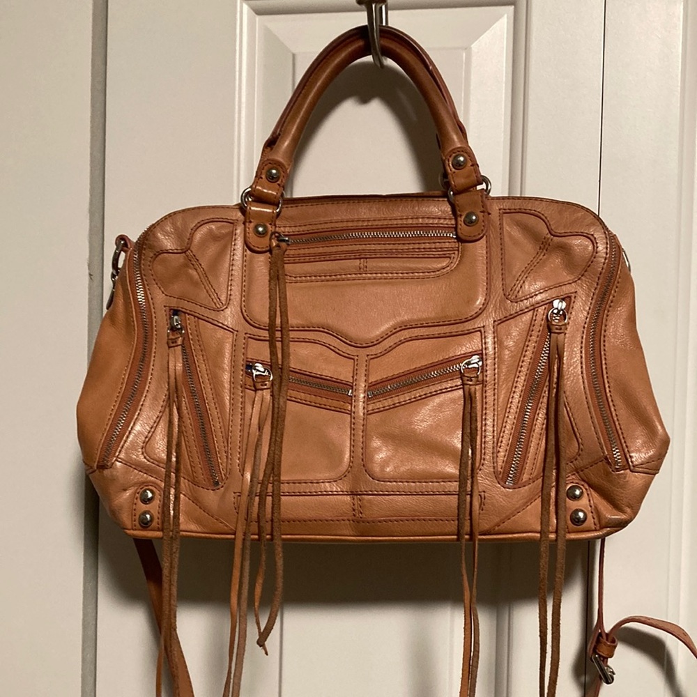 Rebecca Minkoff fringe leather handbag dusty rose crossbody